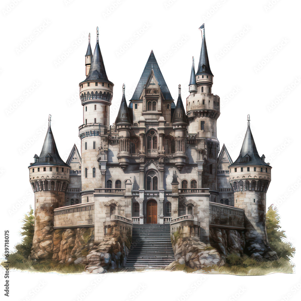 Old castle isolated on white created with Generative AI