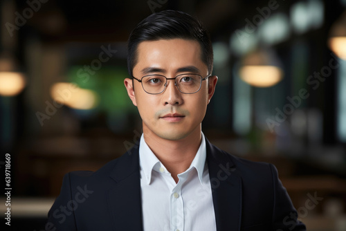 A Chinese entrepreneur s an eyebrow in amut in response to soing said in the boardroom. His jet black hair is combed casually yet with a distinct confidence and ambition and his glasses