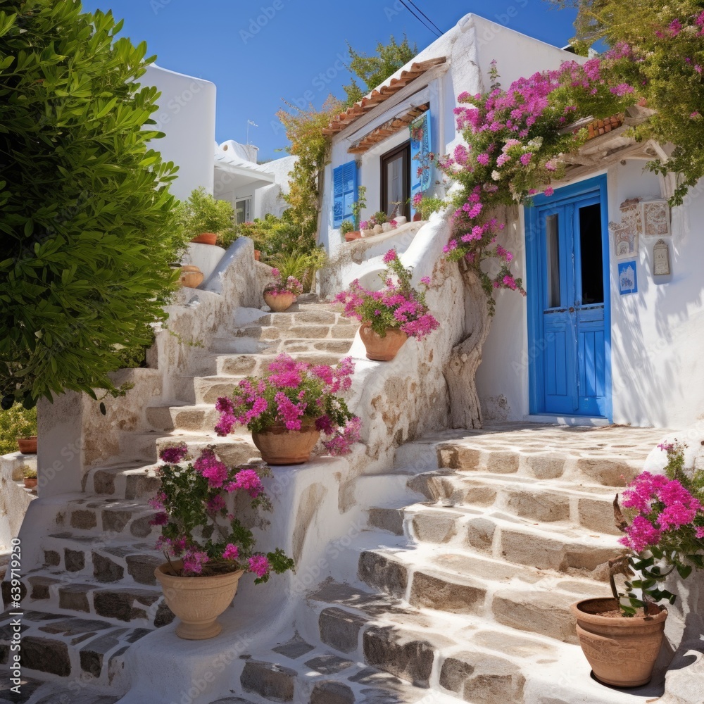  Stone steps to traditional house in Greece