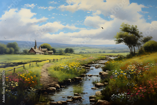 landscape with windmill and river