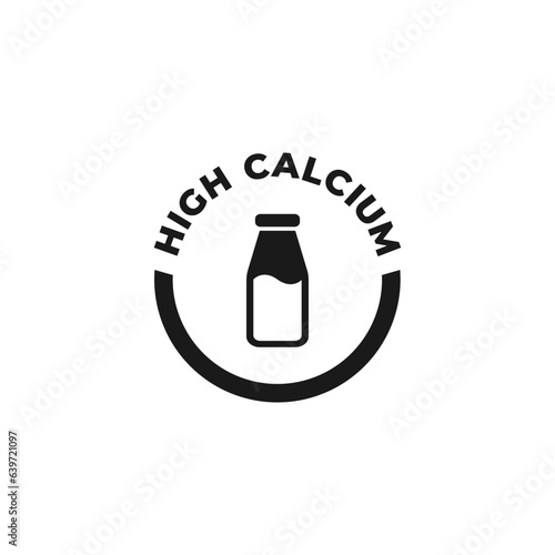 High Calcium Icon or High Calcium Label Vector Isolated in Flat Style. High calcium icon for products containing whole milk. Suitable for high calcium mark on various products.