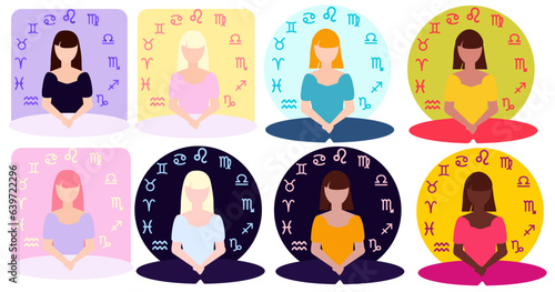Set astrology girl work place icon 