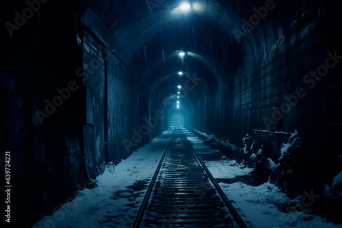 Dark railways tunnel at winter