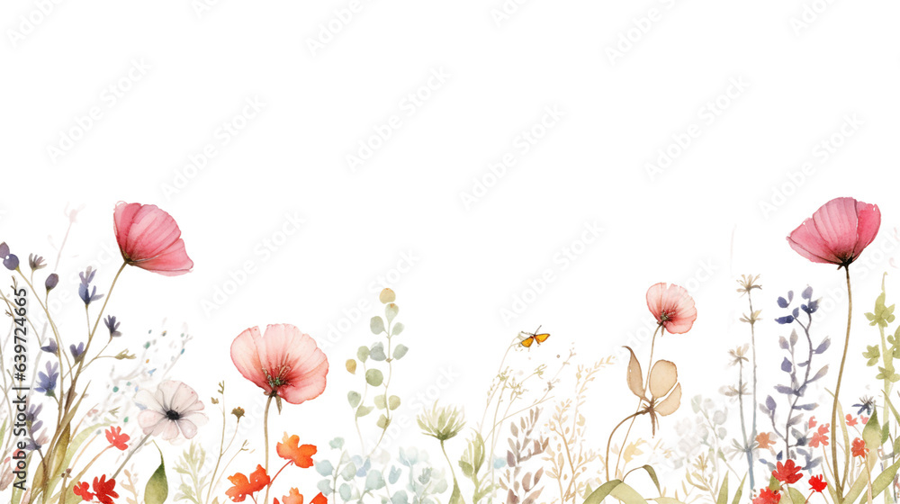 dainty wildflowers in watercolor style as a frame border isolated on a ...