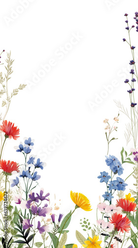 dainty wildflowers in watercolor style as a frame border isolated on a transparent background, generative ai 