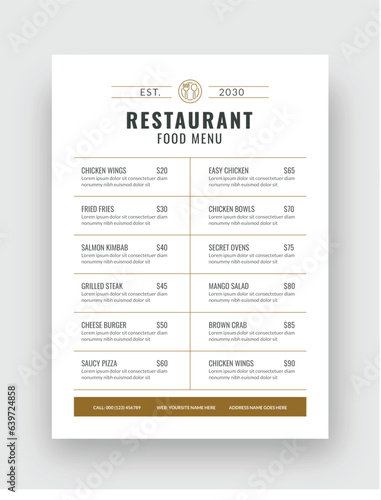 Simple Food Menu, Restaurant cafe, Vector Template, Fast food, Flyer Design, Clean