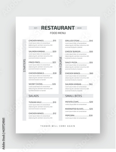 Restaurant Menu, Food Menu Flyer, Classy Restaurant Menu Template, Fast food, Flyer Design, Modern