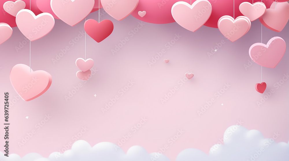 Sweet love banner for website for wedding or Valentine day with gentle pink paper hearts fly