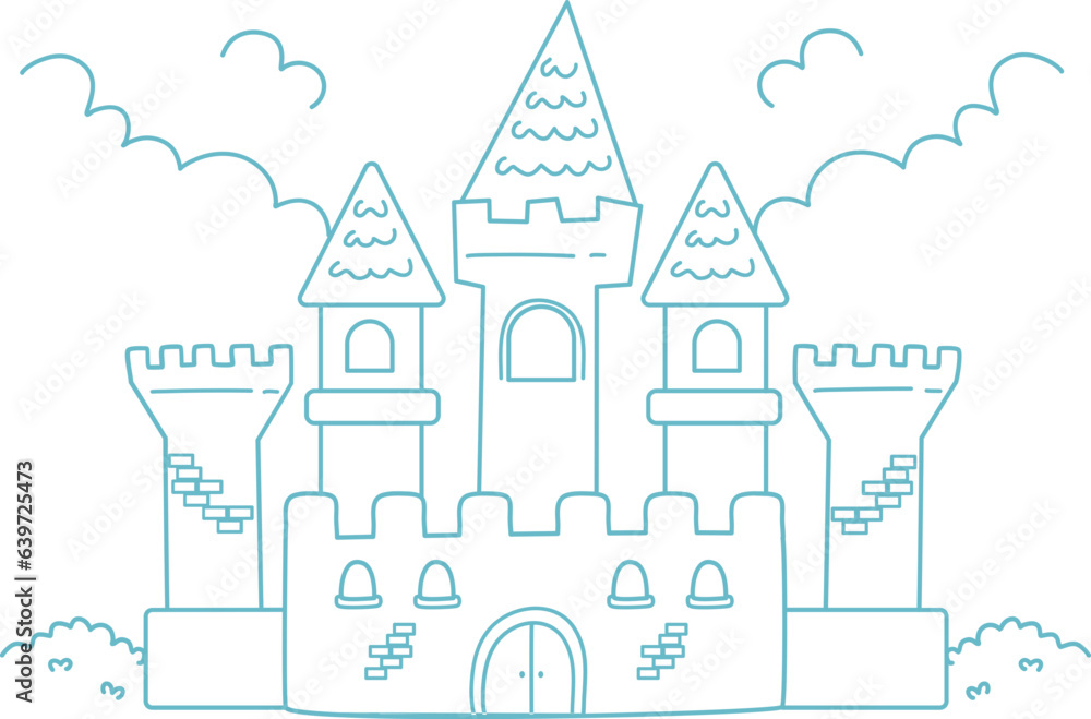 castle coloring page for kids outline