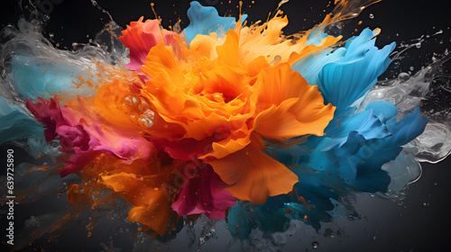 brightly colored flowers are splashing into the water on a black background Generative AI