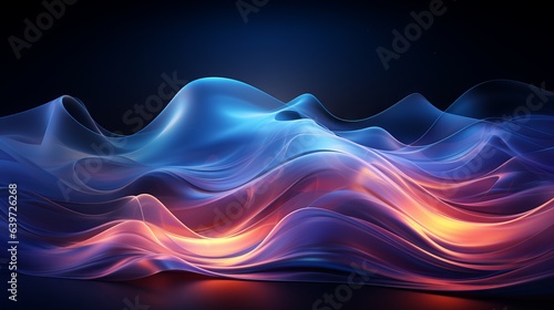 A colorful abstract background with energy waves on a dark background. Generative AI. 