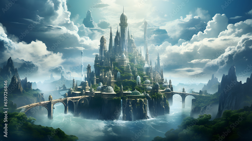 there is a castle in the middle of a mountain with a waterfall Generative AI there is a castle in the middle of a mountain with a waterfall Generative AI