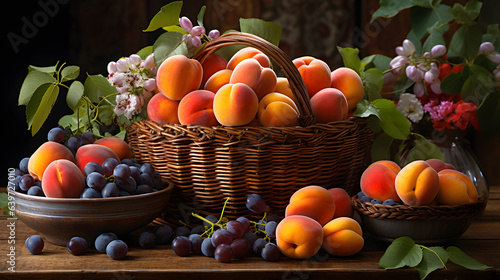 there are a lot of fruit in a basket on a table Generative AI