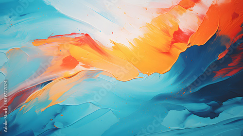 painting of a blue and orange wave with a white background Generative AI