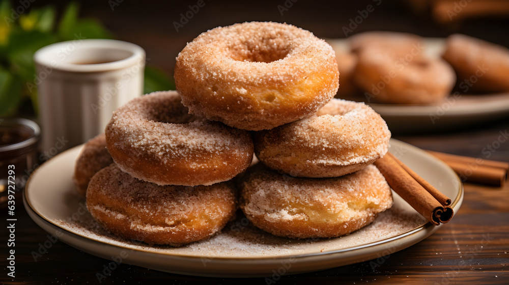 there are a lot of donuts on a plate with cinnamon sticks Generative AI there are a lot of donuts on a plate with cinnamon sticks Generative AI