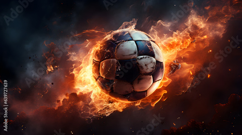 arafed soccer ball in flames with a black background Generative AI © GestureShot