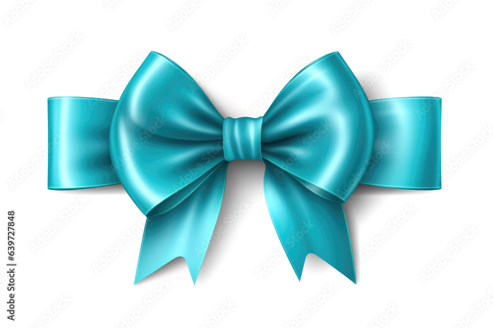 Beautiful bow made of turcoise ribbon Generative AI. Beautiful bow made of turcoise ribbon Generative AI.