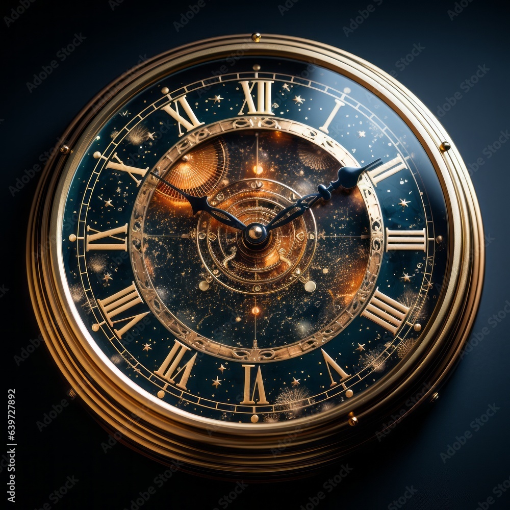 Fototapeta premium A clock with a galaxy and nebula background. Generative AI. 