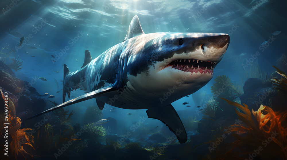 Fototapeta premium there is a shark that is swimming in the water Generative AI