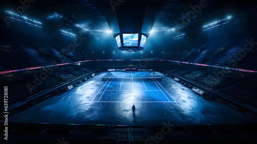 arafed view of a tennis court with a person standing on the court Generative AI