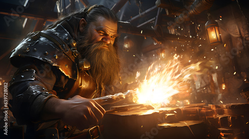 arafed man with long beard and long hair in a blacksmith shop Generative AI