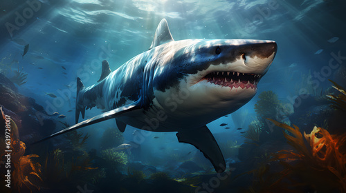 there is a shark that is swimming in the water Generative AI © GestureShot