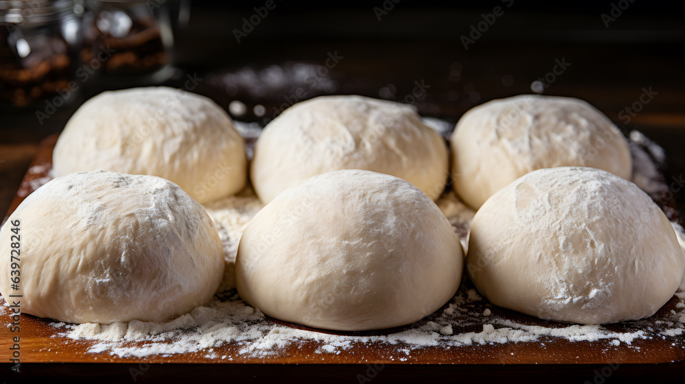arafed dough on a wooden board with flour on top Generative AI arafed dough on a wooden board with flour on top Generative AI