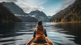 there is a woman that is sitting in a kayak on the water Generative AI