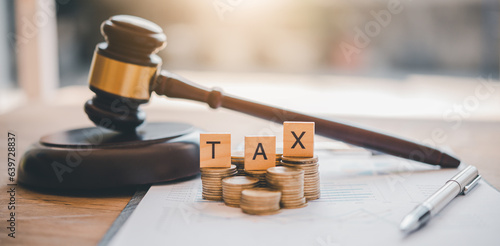 Tax law concept. Wooden blocks word 