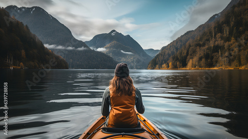 there is a woman that is sitting in a kayak on the water Generative AI © GestureShot