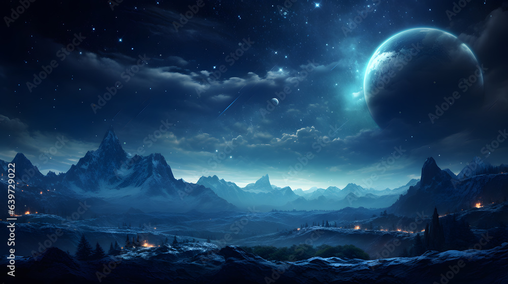 a view of a planet with a mountain range in the background Generative AI a view of a planet with a mountain range in the background Generative AI