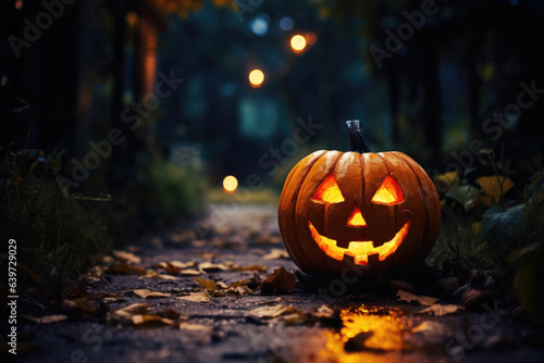 Halloween background with Jack O' lantern Generative AI.