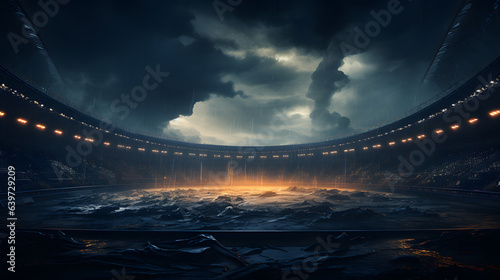 arafed stadium with a dark sky and a bright light Generative AI