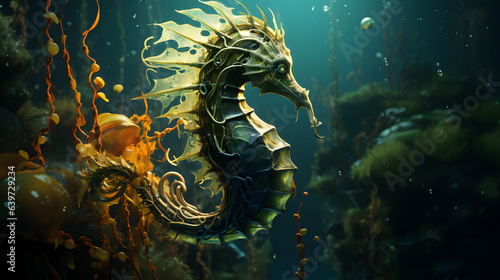 there is a seahorse that is standing in the water Generative AI © GestureShot