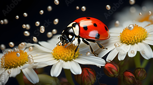 there is a ladybug that is sitting on a flower Generative AI