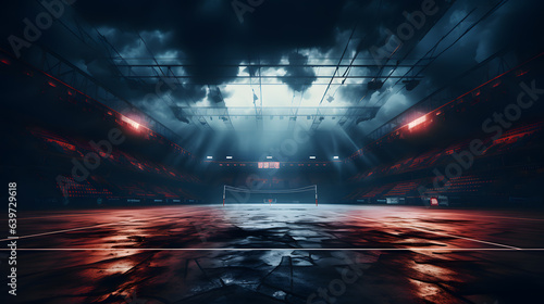 arafed image of a tennis court with a dark sky and clouds Generative AI © GestureShot