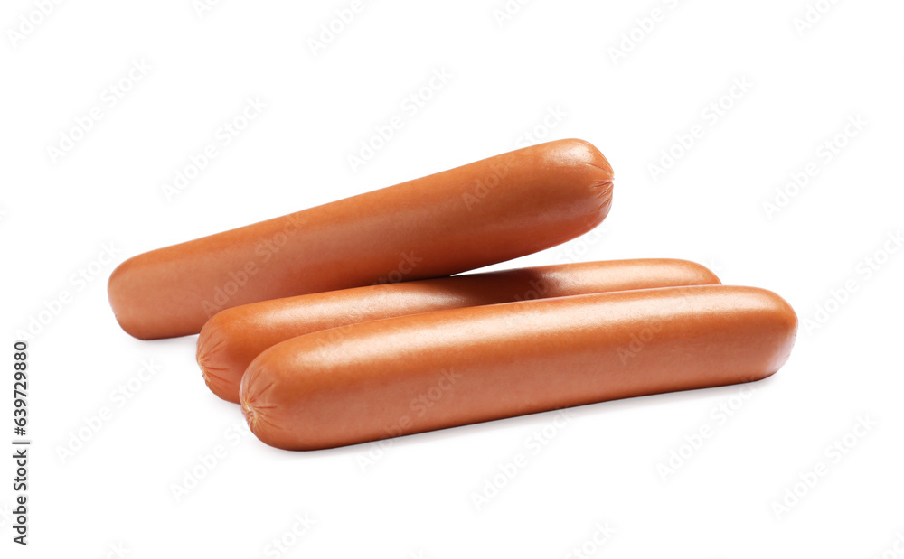 Fresh raw sausages isolated on white. Ingredients for hot dogs Fresh raw sausages isolated on white. Ingredients for hot dogs