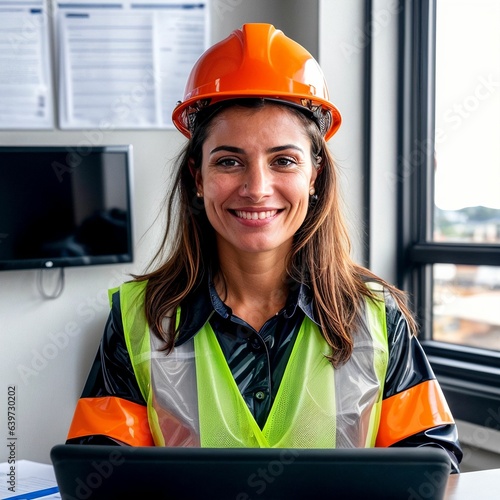 Construction worker in a virtual meeting talking and explaining using webcam in a zoom call
