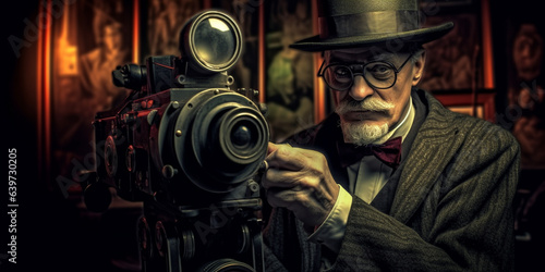 Steampunk old timey vintage photographer with camera