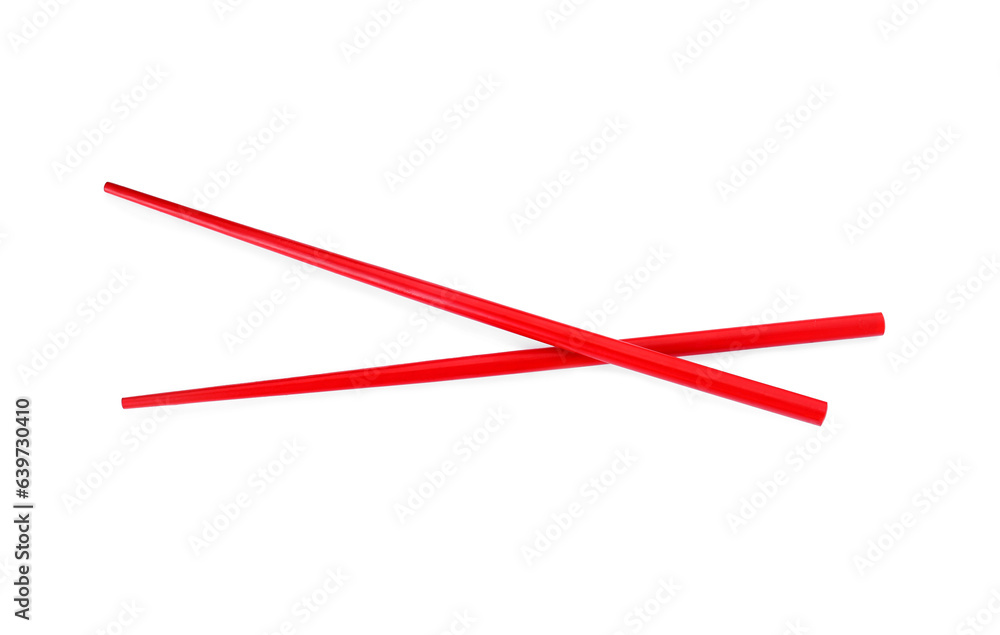 Pair of red chopsticks isolated on white, top view Pair of red chopsticks isolated on white, top view