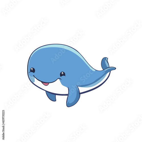 A cute blue dolphin on a white background, cartoon style, very happy expression