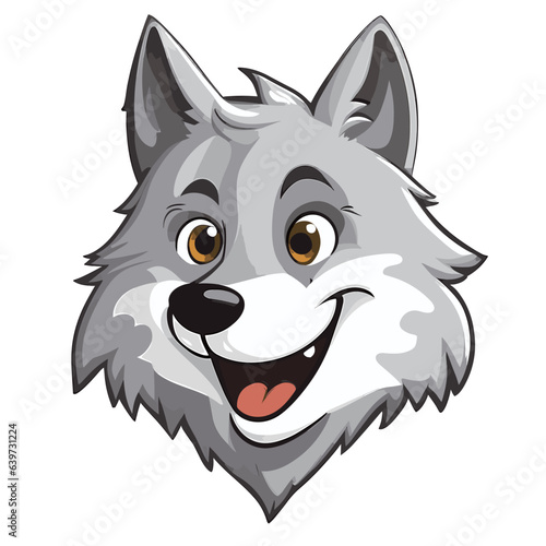 A cute wolf on a white background, cartoon style, very happy expression