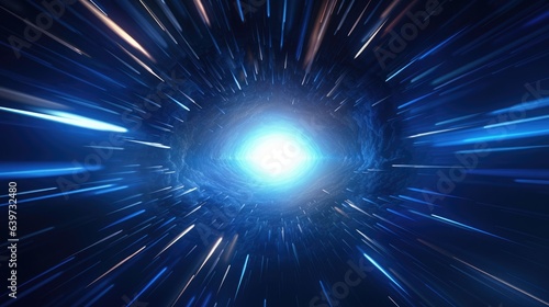 Foto A 3D render of an irregularly shaped hyperspace tunnel, radiating energy and light