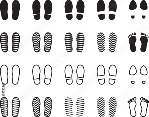 モノクロの人間の足跡のベクターイラストセット