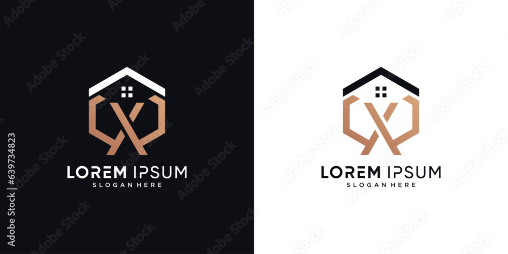 Letter x and house logo design vector illustration with hexagon concept Letter x and house logo design vector illustration with hexagon concept