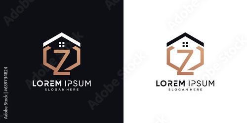 Letter z and house logo design vector illustration with hexagon concept
