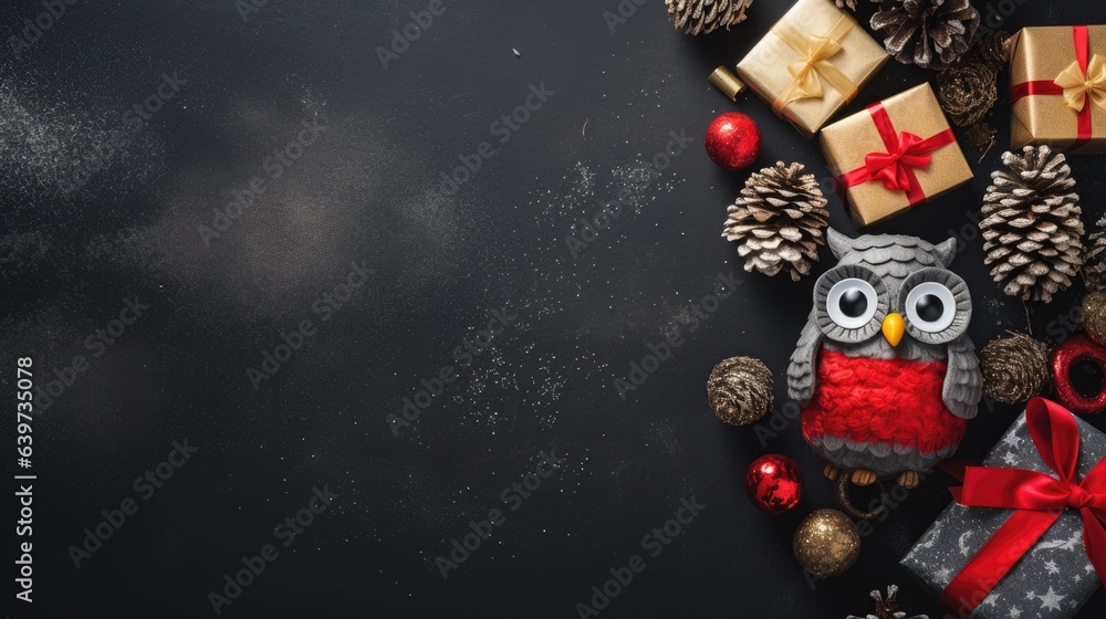 christmas dark background with christmas balls and space for text