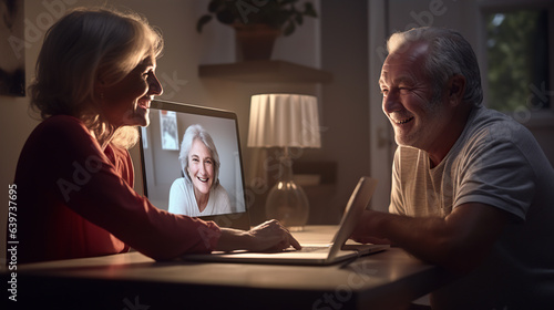 Connecting Virtually: An image of a retiree engaged in a video call with family