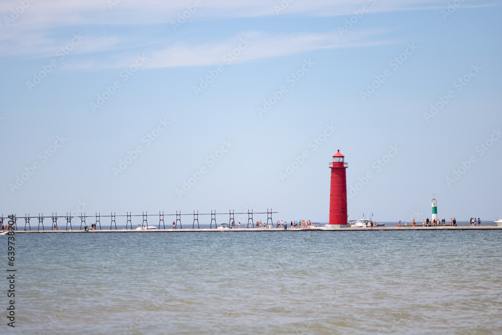 Lighthouse and pier on Lake Michigan at Grand Haven State Park in Grand Haven, Michigan, western Michigan, Lake Michigan, Great Lakes