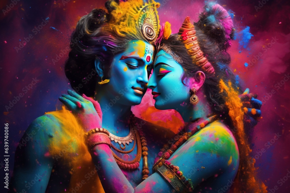 Hindu Devine couple Krishna and Radha in Holi festival concept ...